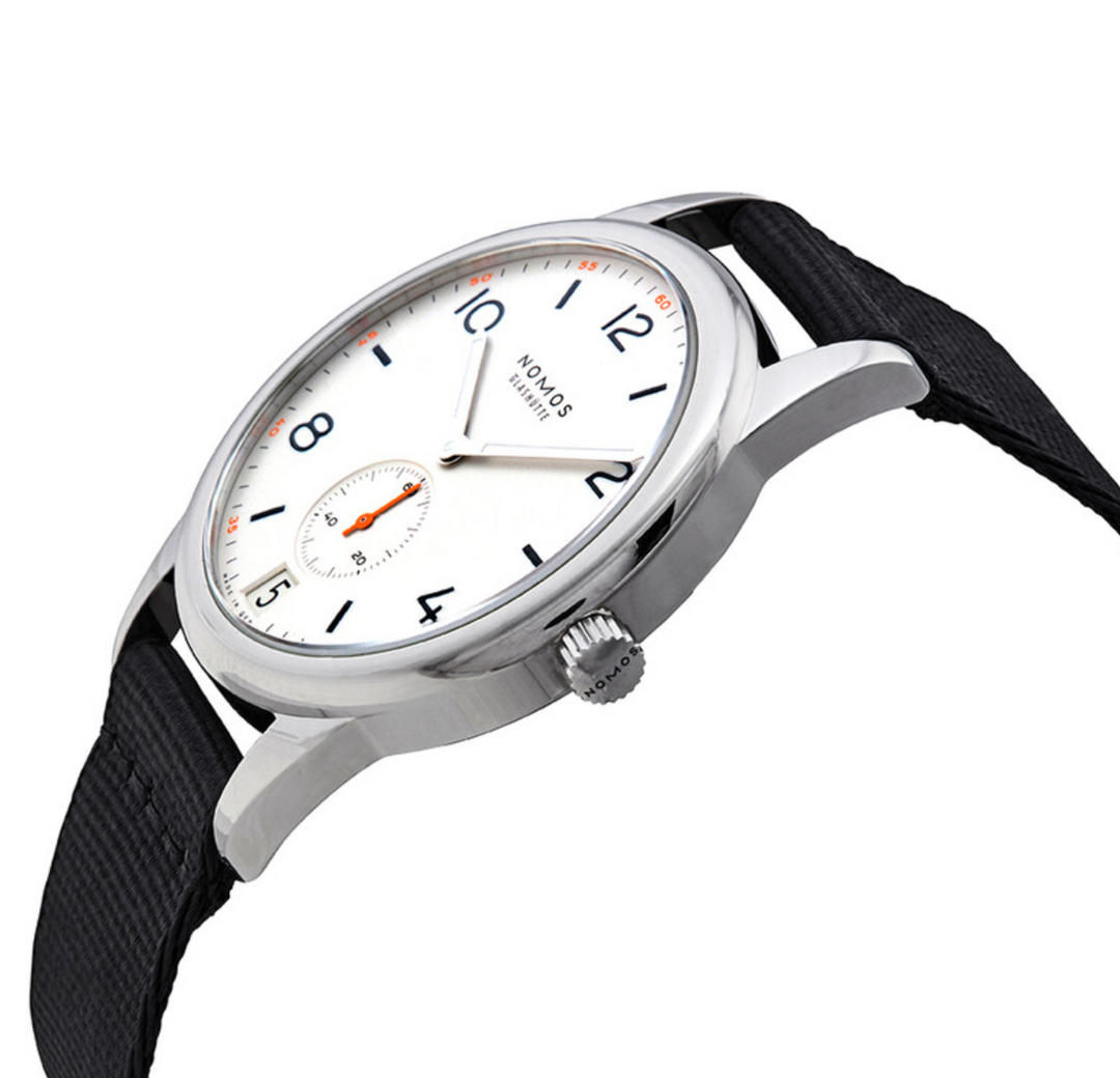 Club Automatic Date White/Blue Black Textile White Dial