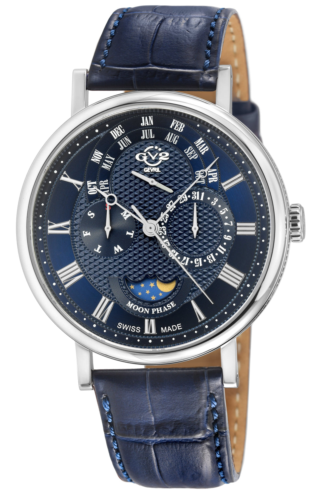 Maestro GV2 Swiss Quartz, 316L Case, Blue Dial, Blue Italian Leather Strap Blue 