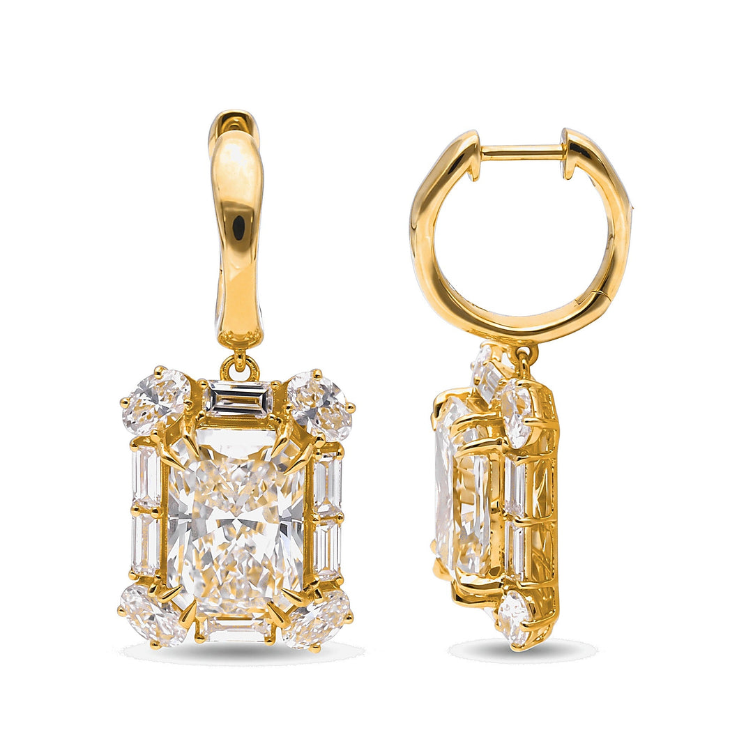 Radiant Baguette Halo Drop Earrings