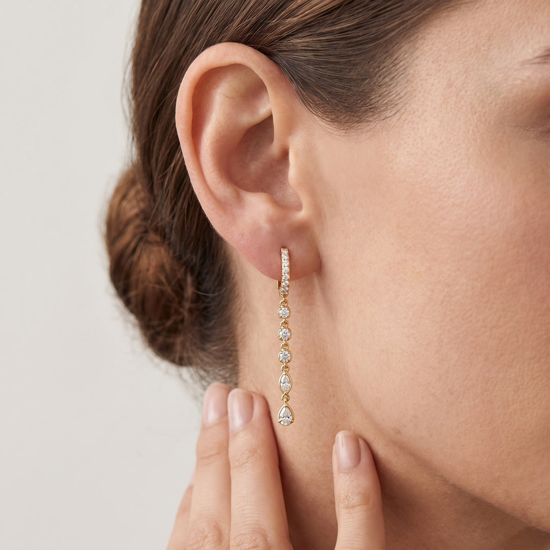 Pavé Huggie Station Drop Earrings