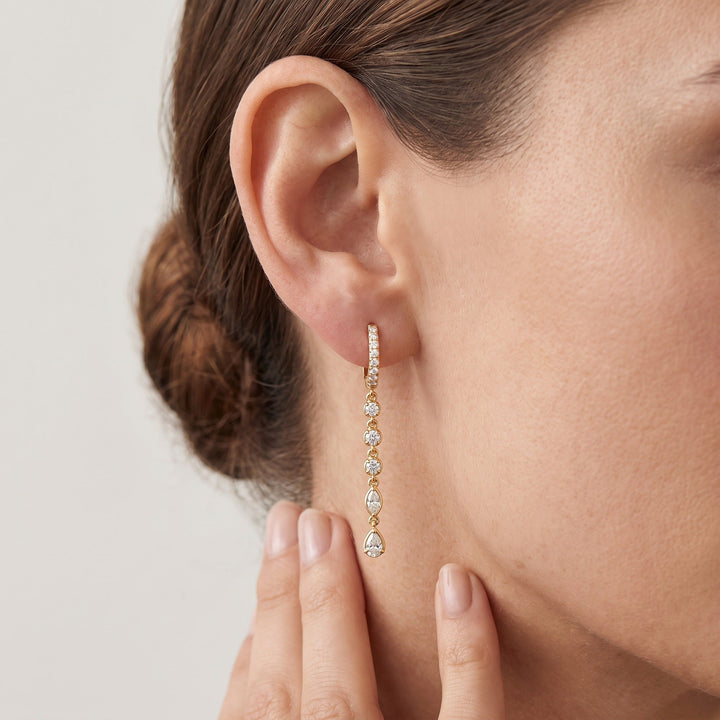 Pavé Huggie Station Drop Earrings