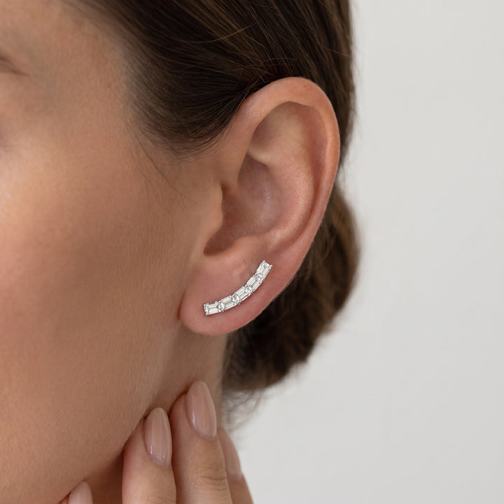 Emerald Cut Ear Climbers