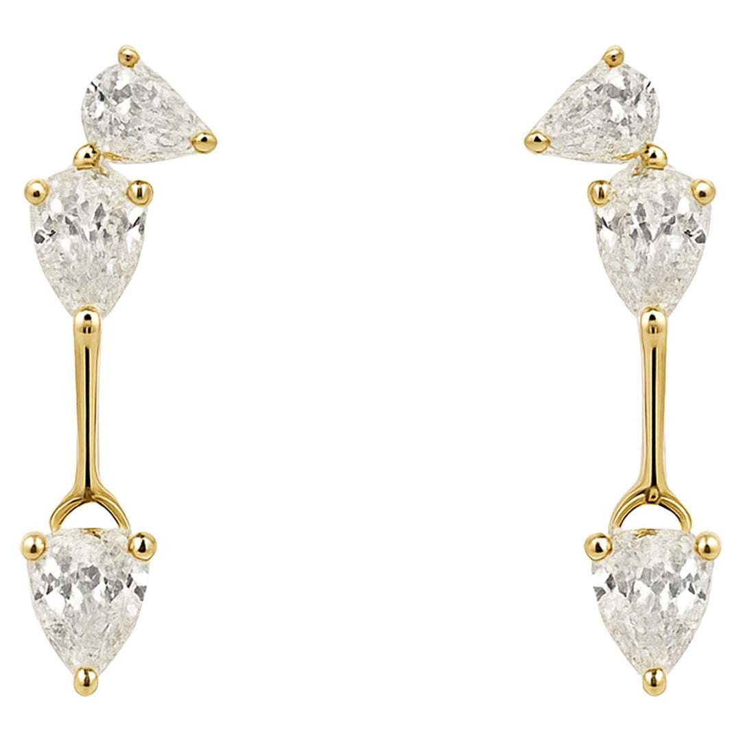 Three-Stone Pear Diamond Drop Earrings