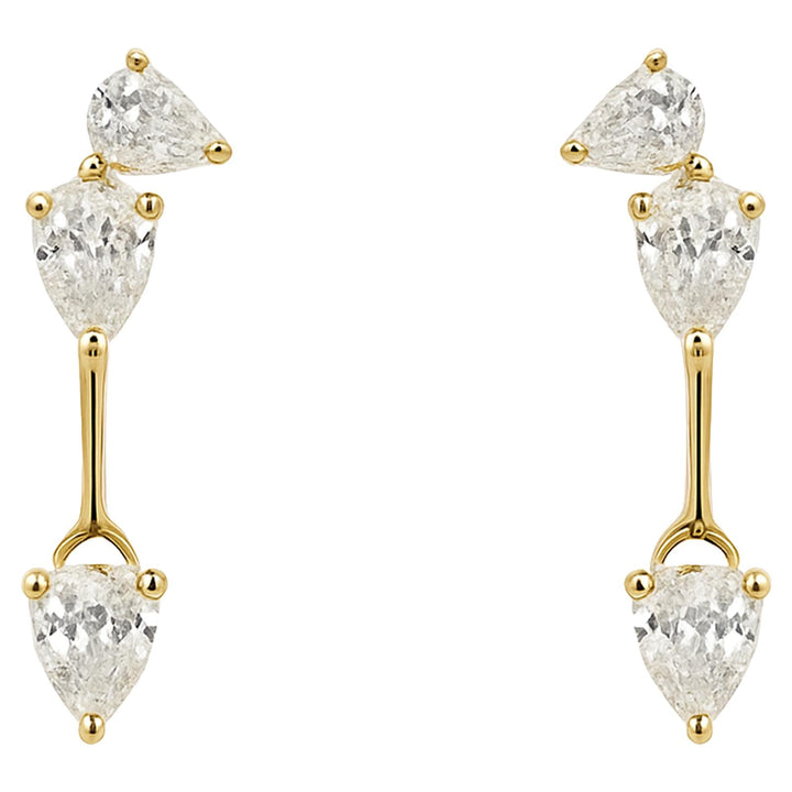 Three-Stone Pear Diamond Drop Earrings