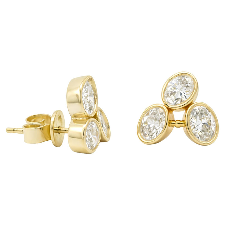 Triple Oval Bezel-Set Diamond Studs
