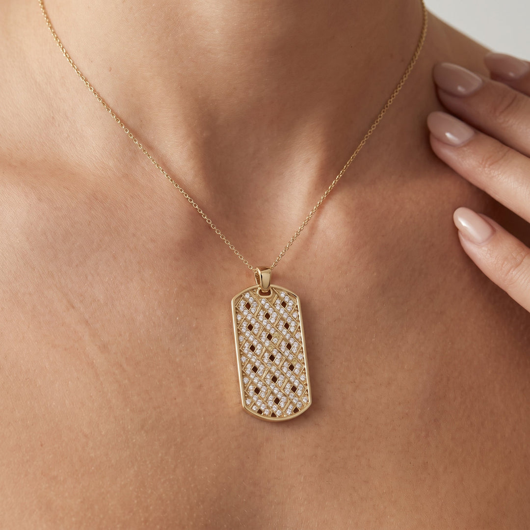 Lab Grown Diamond Lattice Dog Tag
