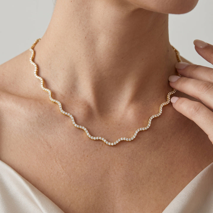 Wave Diamond Tennis Necklace