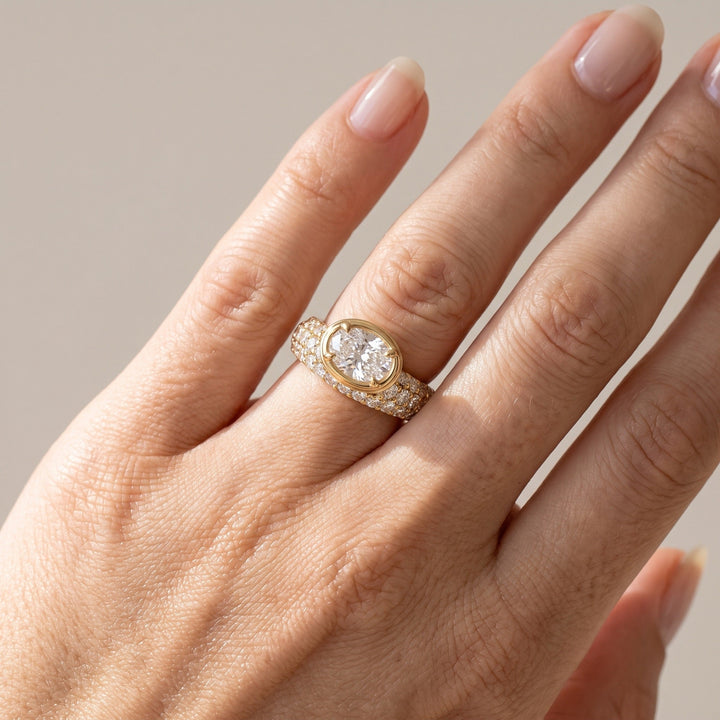 East-West Oval Pavé Dome Ring