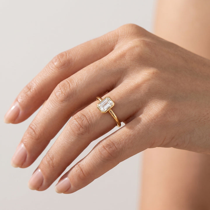Petite Emerald Cut Bezel Ring