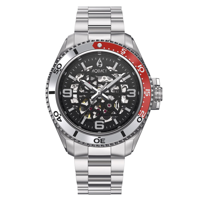 Automatic Miyota Movement Skeleton Silver/Red | Black Dial