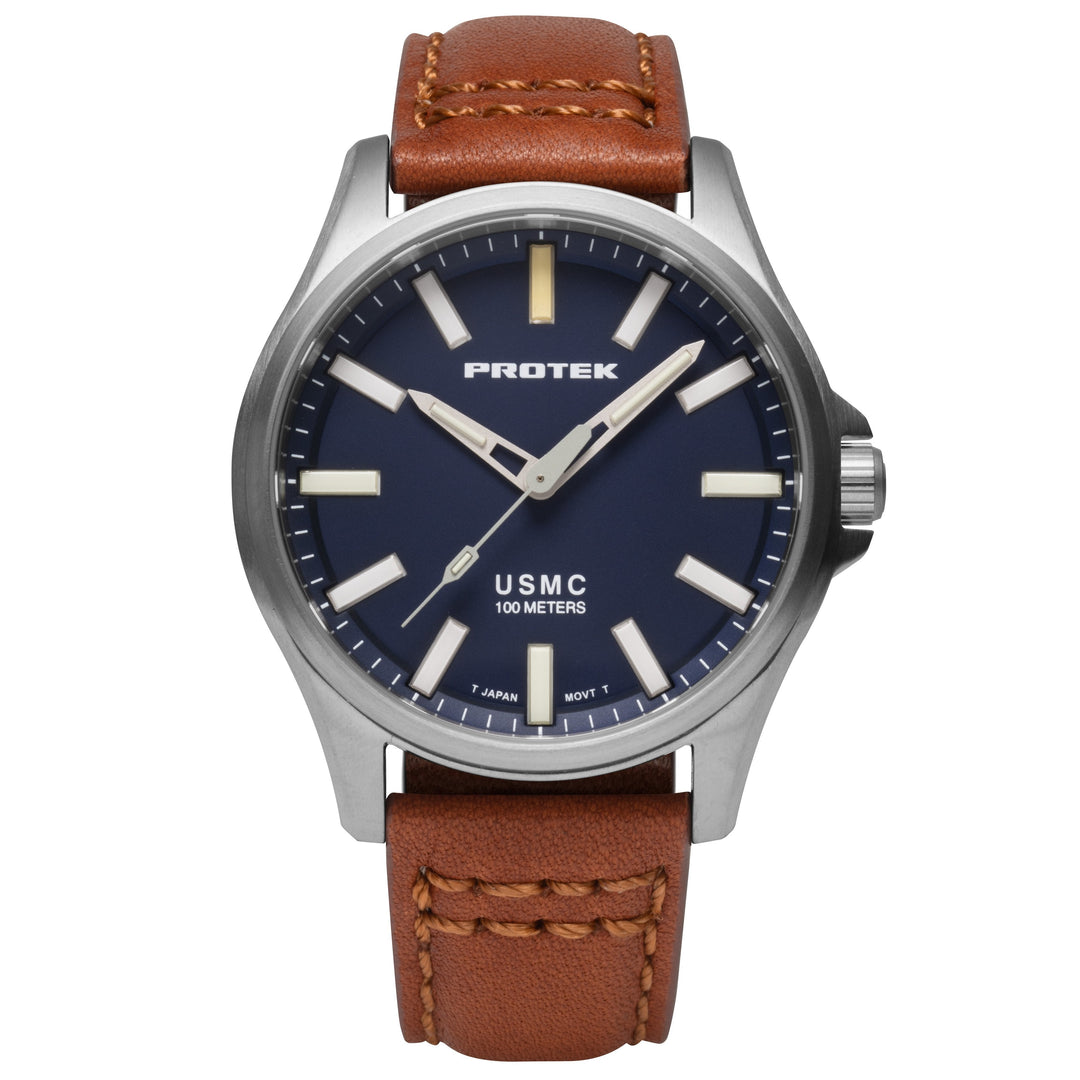 TITANIUM FIELD 3100 USMC SERIES Titanium/Dark Blue/Tan | Dark Blue Dial
