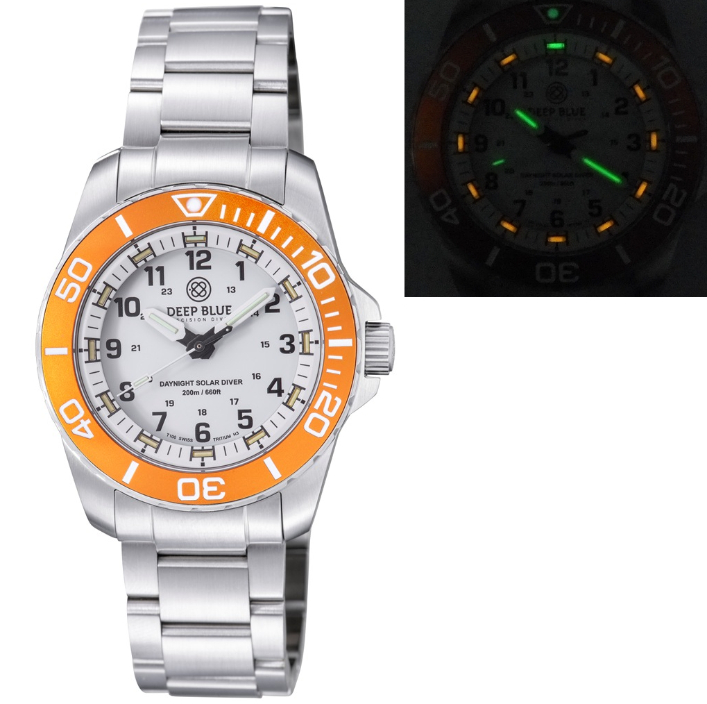 DAYNIGHT 43MM DIVER SOLAR  STAINLESS STEEL TRITIUM DAYNIGHT  ORANGE/WHITE BEZEL 