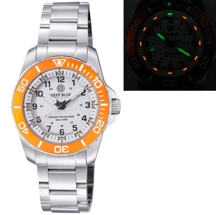 DAYNIGHT 43MM DIVER SOLAR  STAINLESS STEEL TRITIUM DAYNIGHT  ORANGE/WHITE BEZEL 