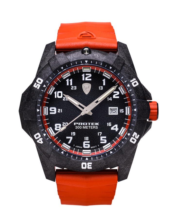 Carbon Dive CARBON CASE/BLACK&ORANGE DIAL/ORANGE STRAP | Black Dial