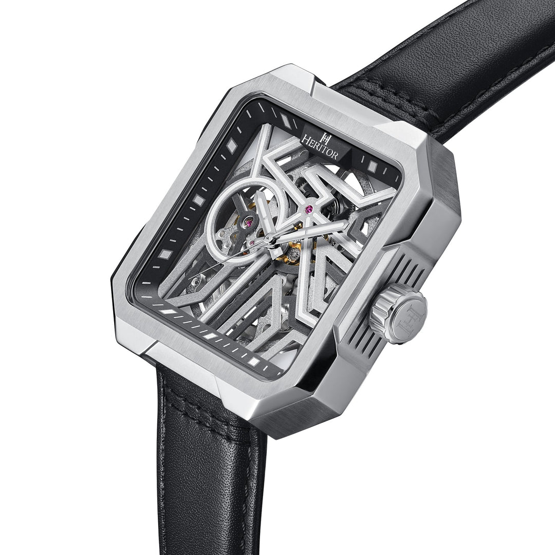 Campbell Leather-Band Skeleton Watch Silver | Silver Dial
