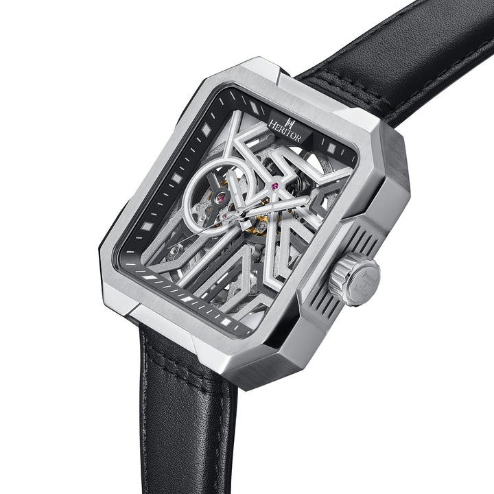 Campbell Leather-Band Skeleton Watch Silver | Silver Dial