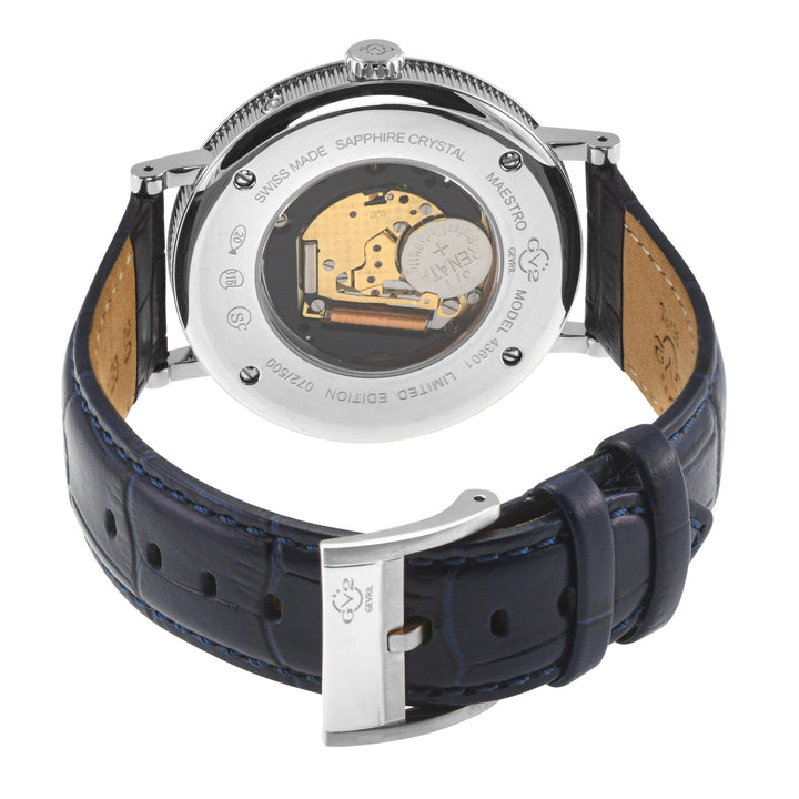 Maestro GV2 Swiss Quartz, 316L Case, Blue Dial, Blue Italian Leather Strap Blue 