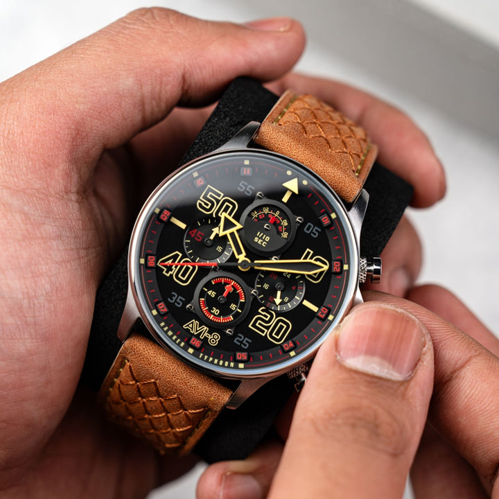 Coningham Chronograph Black / Leather Black Dial