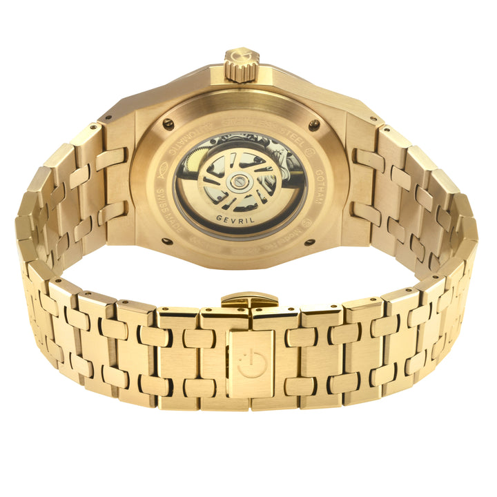 Gotham Swiss Automatic Movement, Silver/White Embossed Dial, IPYG Bracelet | Whi