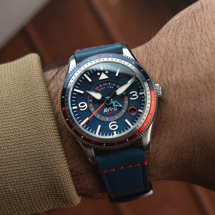 FLYBOY AIRMASTER GMT AUTOMATIC Blue / Leather | Blue Dial