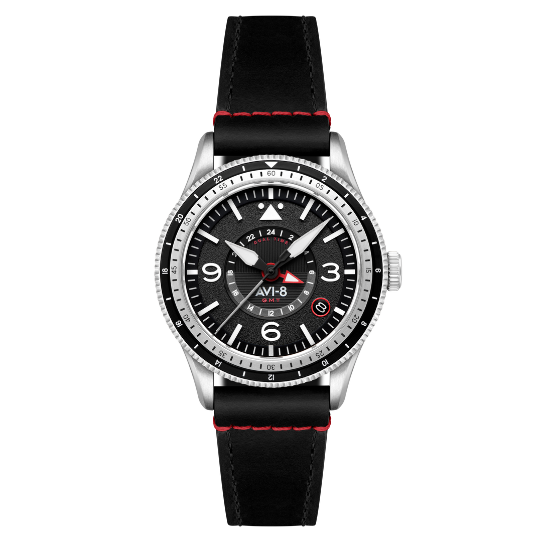 FLYBOY AIRMASTER GMT AUTOMATIC Black / Leather | Black Dial