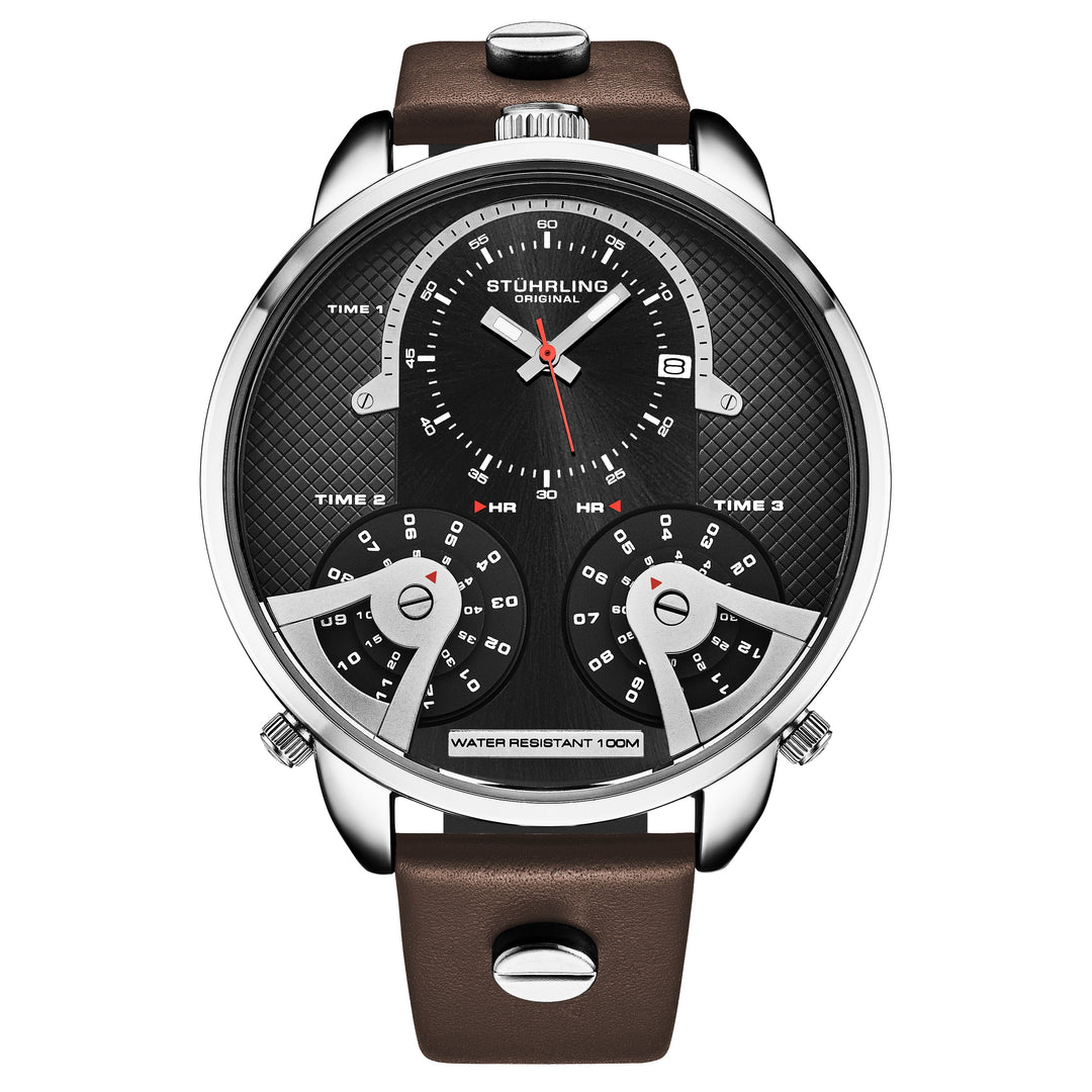 TerraTime Triple-Time Quartz 50mm Brown/Black | Black Dial