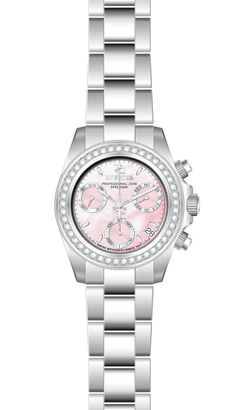 Elite Diamond Pink Mother-Of-Pearl Dial Silver Stainless Steel Bracelet 38mm Pin