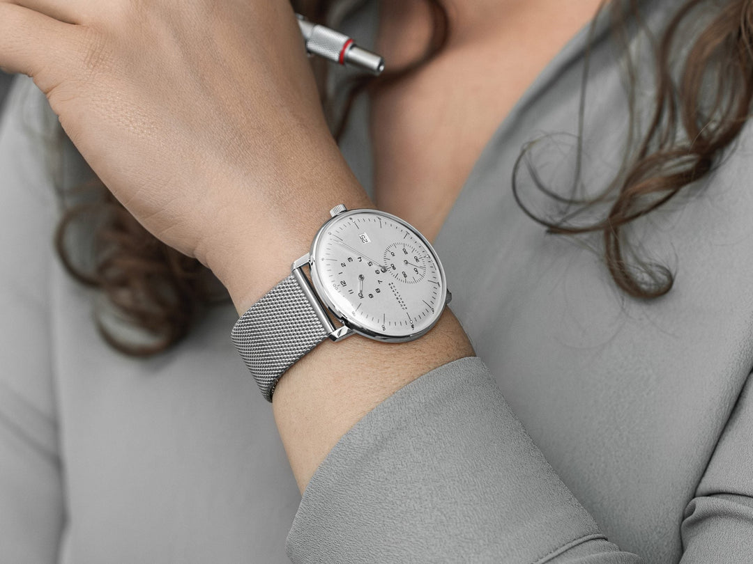 Max Bill Regulator Silver Dial / Milanese Bracelet Silver Dial