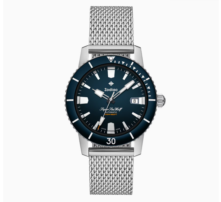 Super Sea Compression Diver Blue/Silver Stainless Steel Black Dial