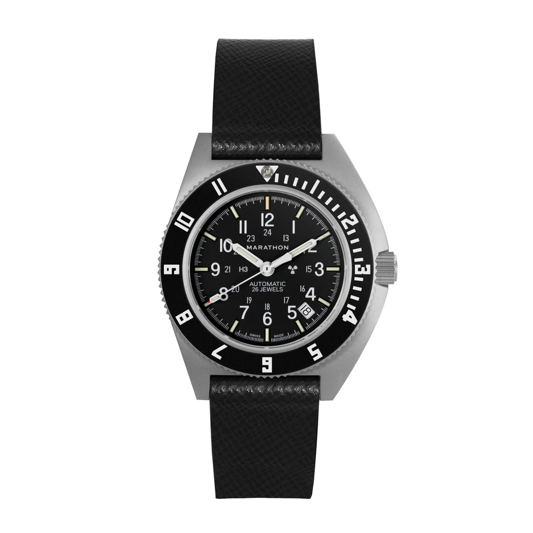 STRAP, 20mm, ITALIAN LEATHER, CROSS HATCH, PARKERIZED BUCKLE, BLACK, STANDARD IT