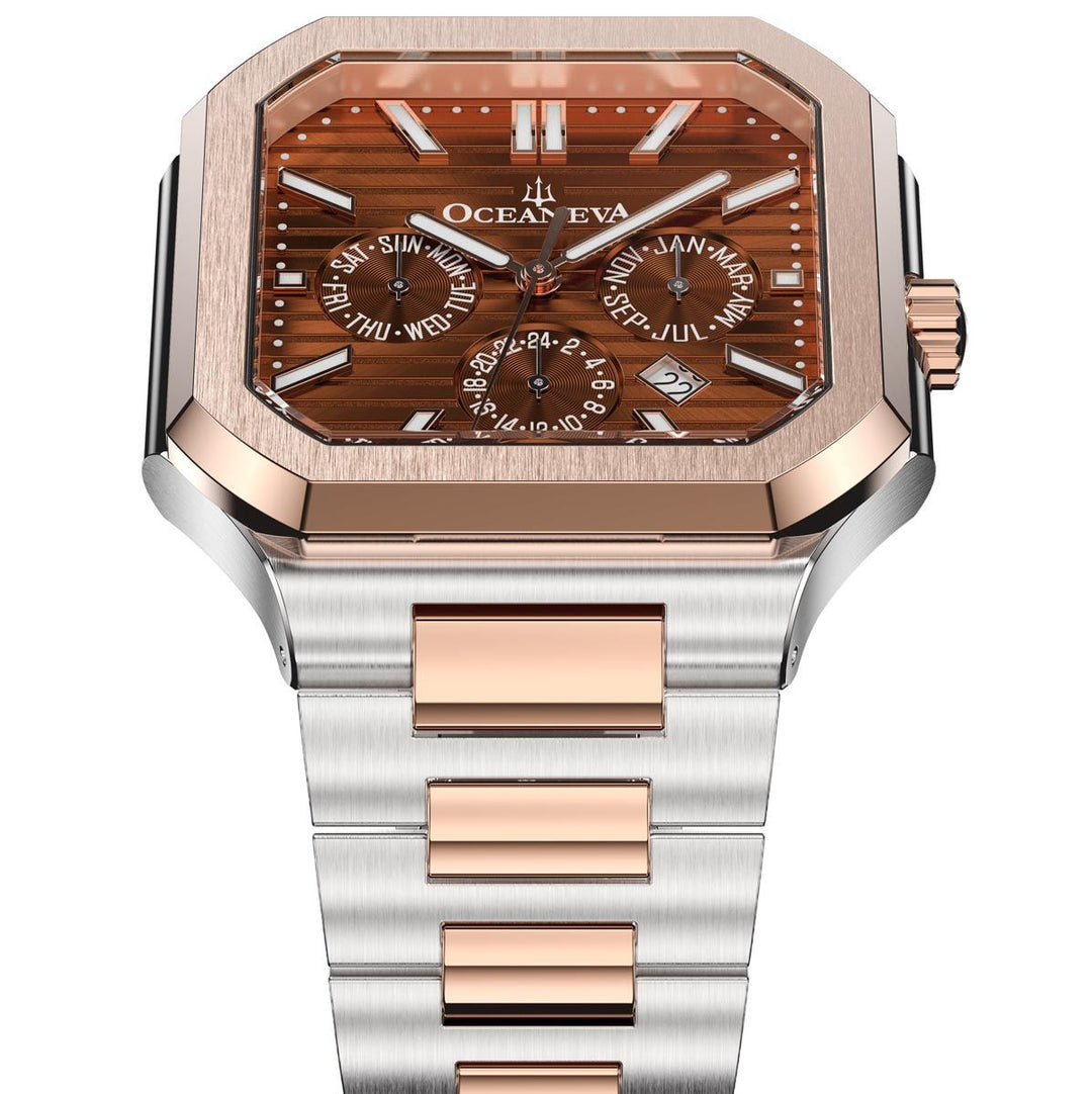 Tenuis Automatic Calendar Watch with Rose Gold Bezel | Brown Dial