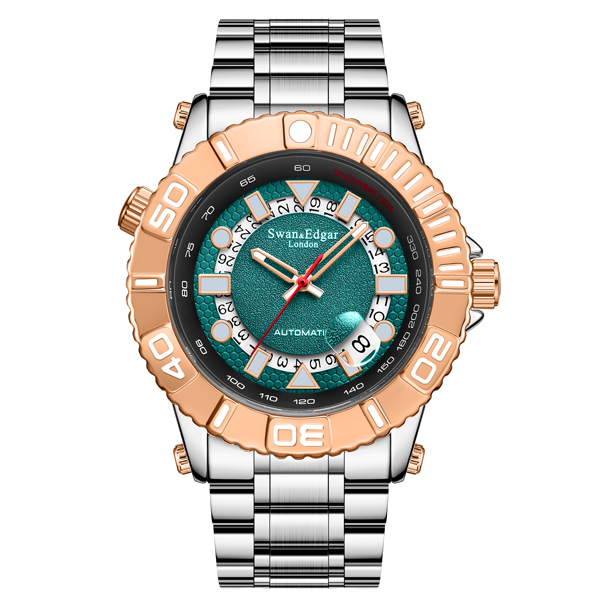 Geometric Racer Automatic Two Tone/Stainless Steel Black-Teal Dial
