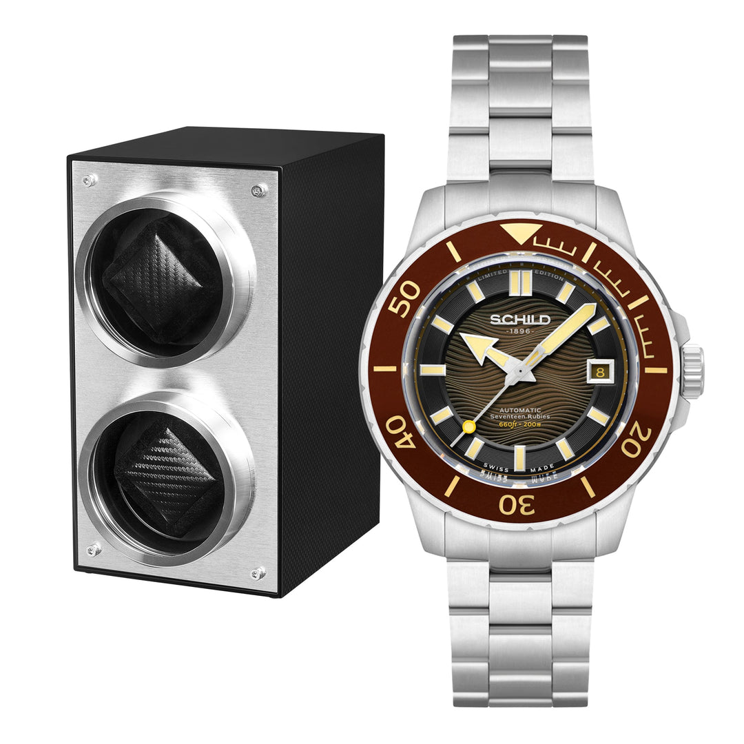 Hermann Swiss Automatic Limited Edition Watch Winder Set Brown / Stainless Steel