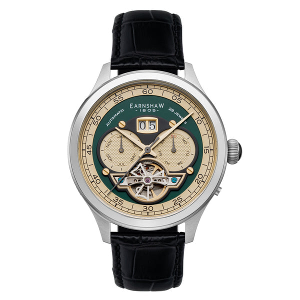 Baron Grand Date Calendar Open Heart Automatic Green / Leather | Green Dial
