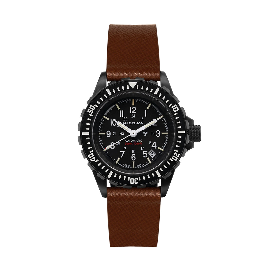 STRAP, 20mm, ITALIAN LEATHER, CROSS HATCH, IP BLACK BUCKLE, COGNAC, STANDARD ITA