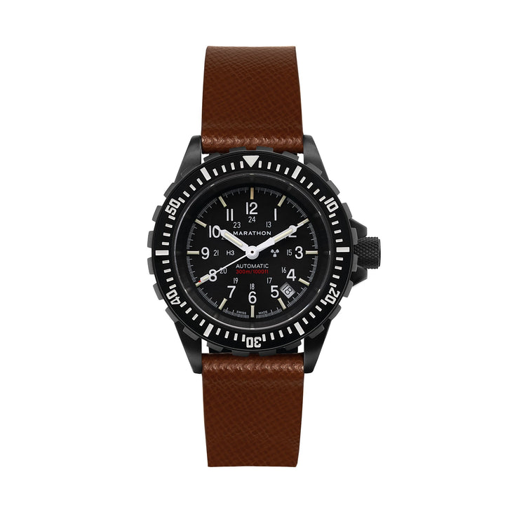 STRAP, 20mm, ITALIAN LEATHER, CROSS HATCH, IP BLACK BUCKLE, COGNAC, STANDARD ITA