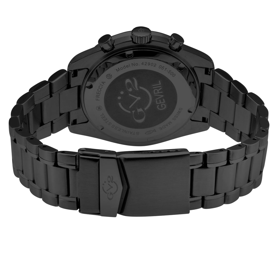 Freccia-Chronograph GV2 Swiss Quartz, SS/IPBLK Case, Black Bezel, Black Dial, IP