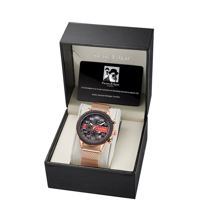 Race Line Automatic Black/Red Dial Rose Gold Milanese Bracelet Rose Gold Case 45