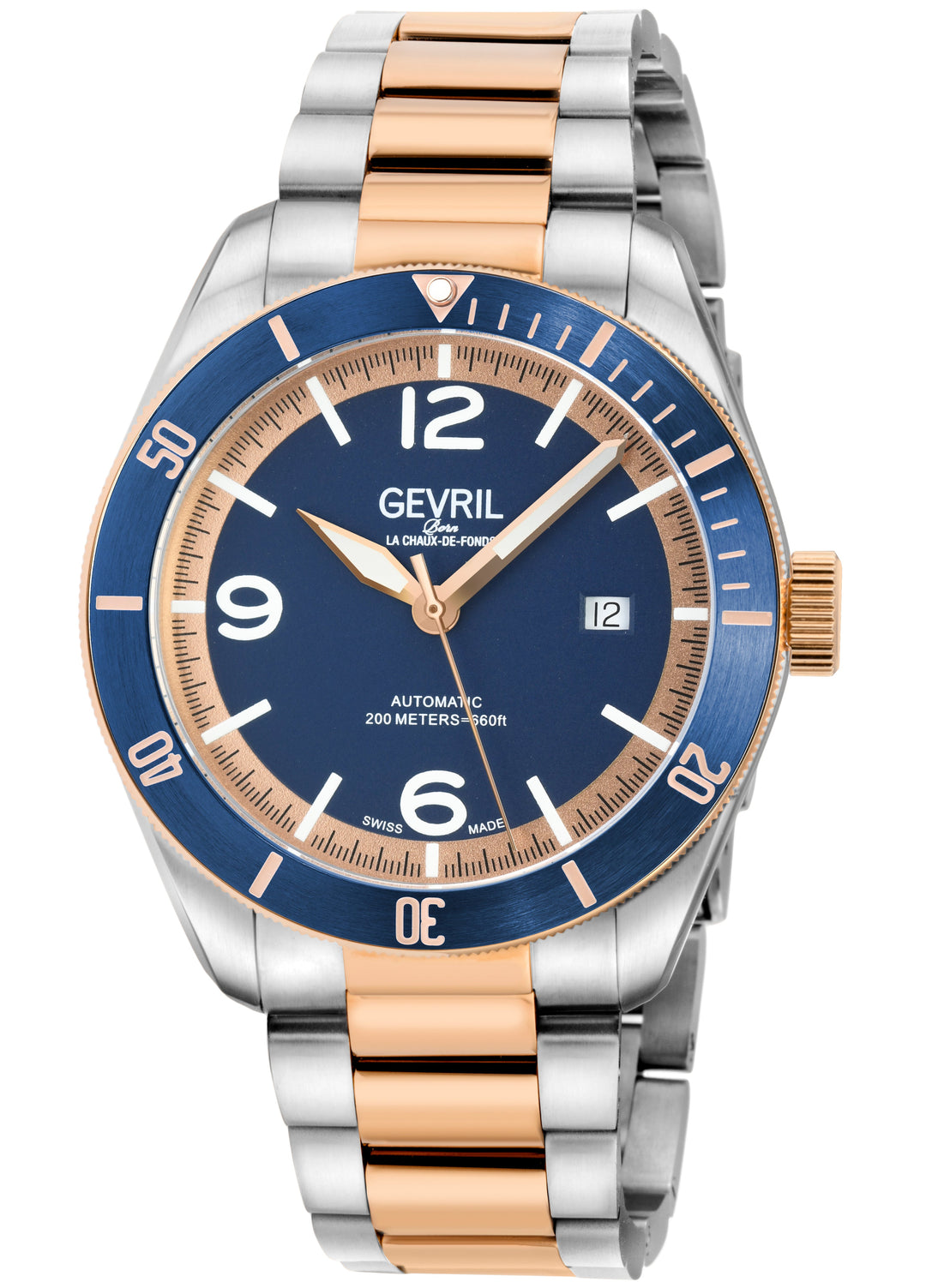 Yorkville-Diver Gevril Swiss Made Sellita SW200, Blue Bezel. Blue Dial,  Two ton