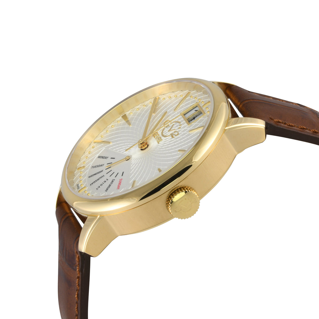 Rovescio Swiss Multifunction Big Date IPYG/White ,Brown Handmade Leather | White