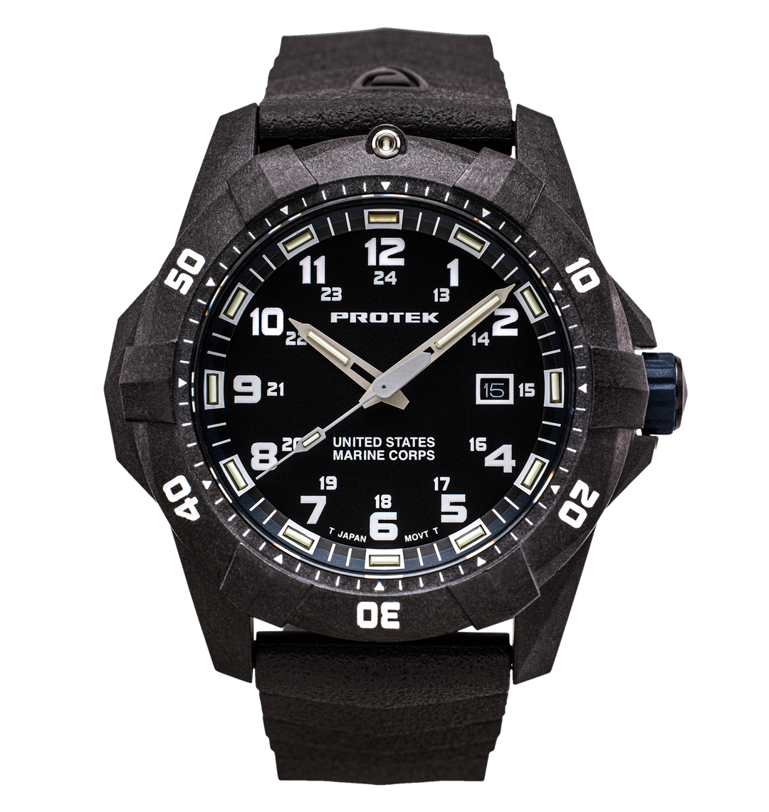 USMC Carbon Dive CARBON CASE/BLACK & BLUE DIAL/BLACK STRAP | BLACK/BLUE Dial