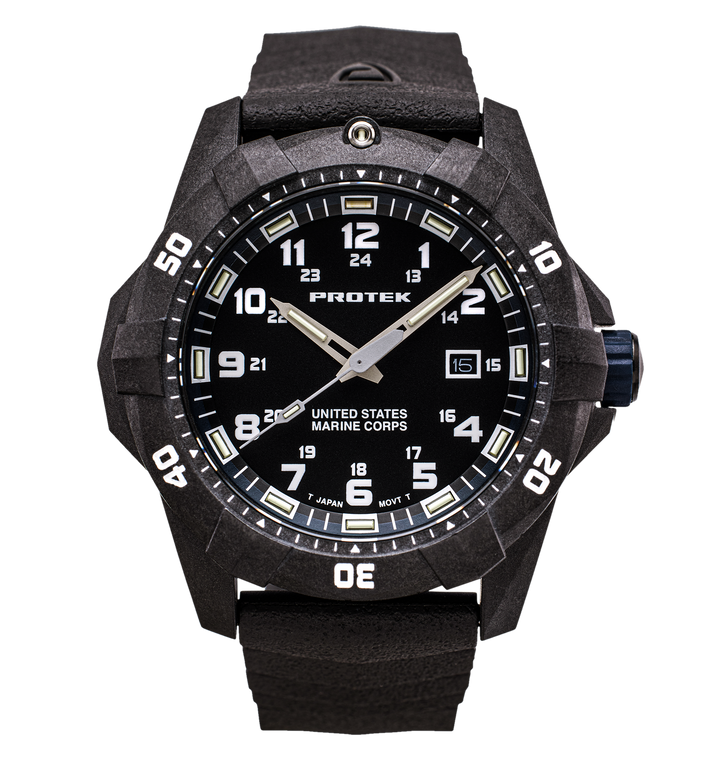 USMC Carbon Dive CARBON CASE/BLACK & BLUE DIAL/BLACK STRAP | BLACK/BLUE Dial
