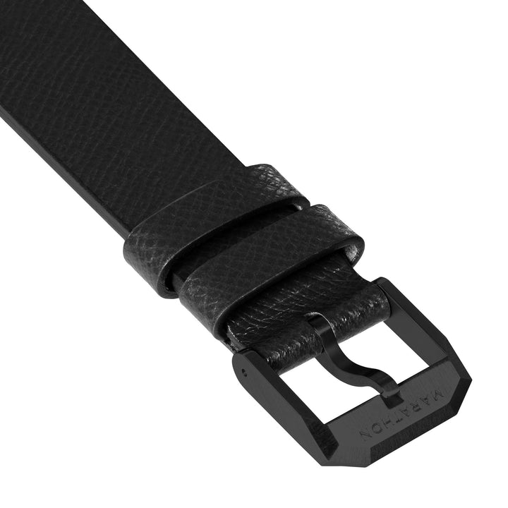 STRAP, 20mm, ITALIAN LEATHER, CROSS HATCH, IP BLACK BUCKLE, BLACK, XL ITALIAN LE