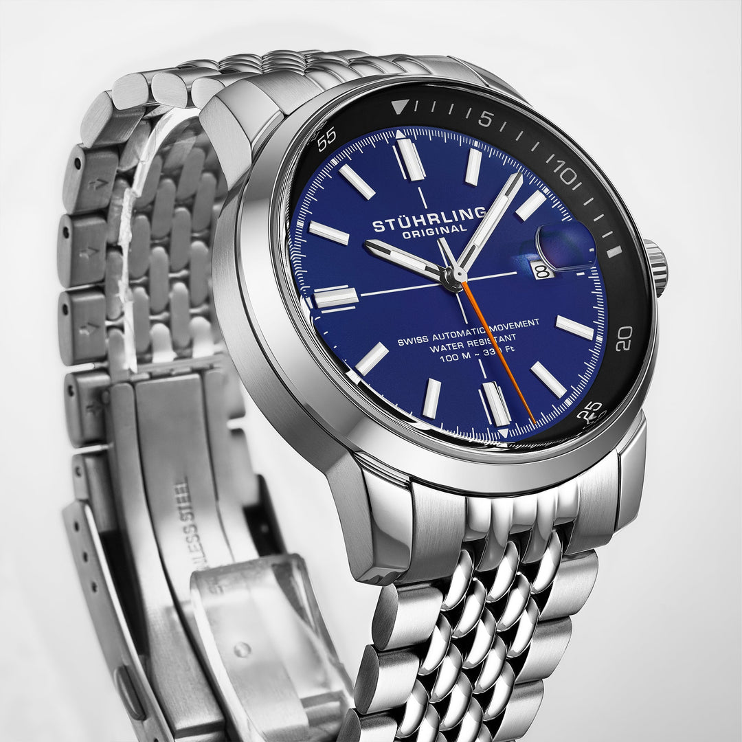 Trackmaster 1026 Automatic Men’s 42mm Matte Blue Dial/Black Inner Ring/Stainless