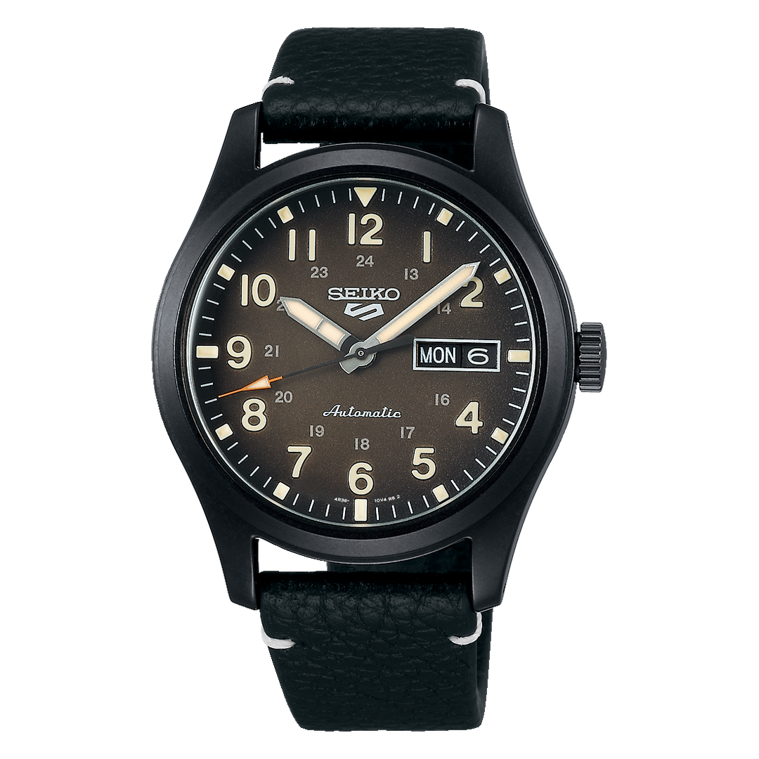 5 Sports Field Series Black Dial Black Leather Strap 39.4mm Black Dial