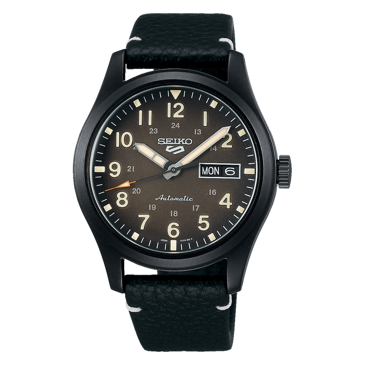 5 Sports Field Series Black Dial Black Leather Strap 39.4mm Black Dial