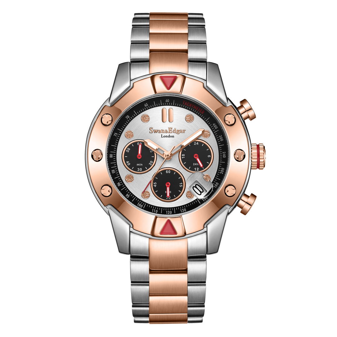 Mechanical Quartz Hybrid Silver Dial Two-Tone Bracelet Steel/Rose Gold Case Chro