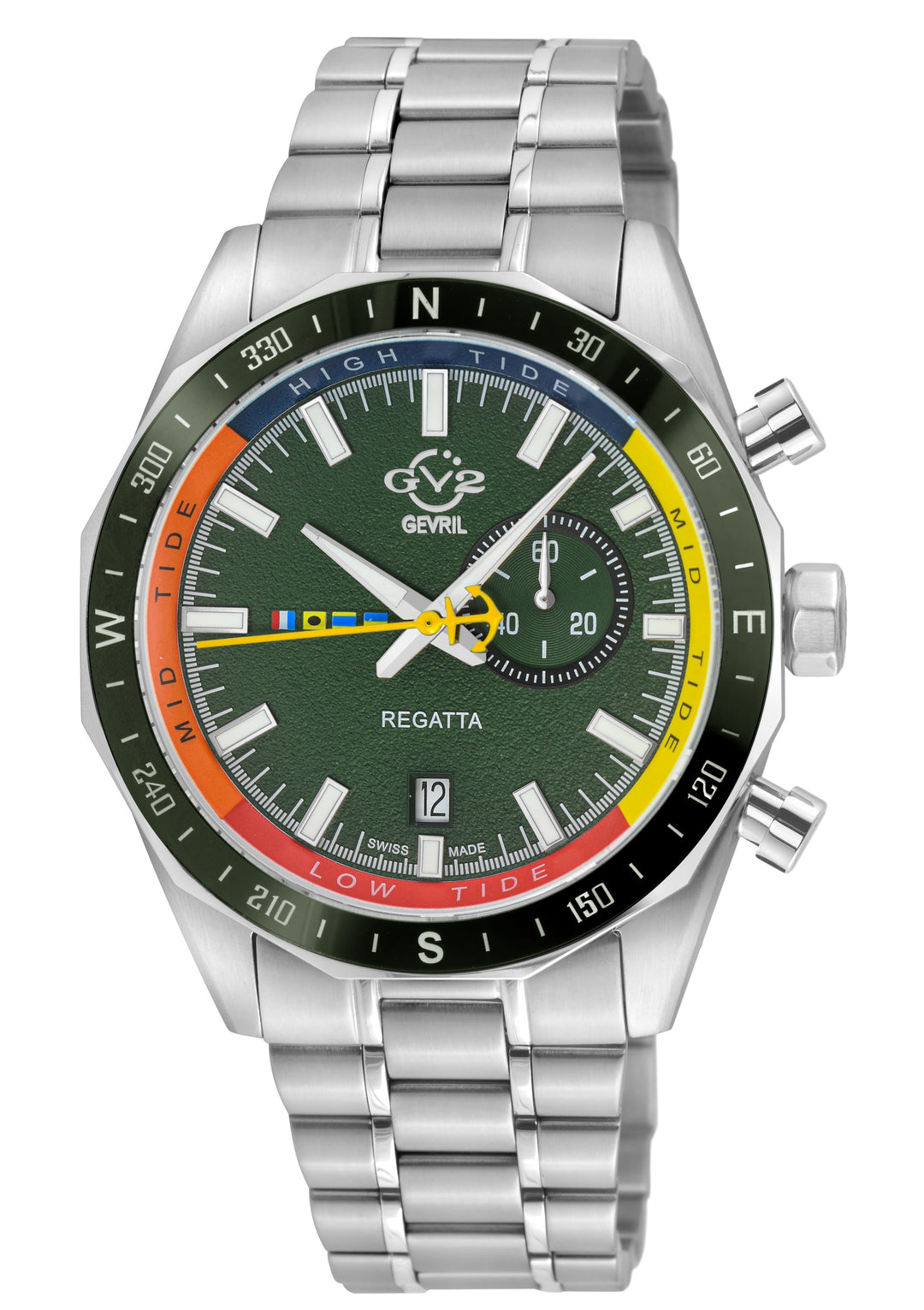 Regatta GV2 Swiss Quartz,Tide cycle indicator, Green dial, 316L Stainless Steel 