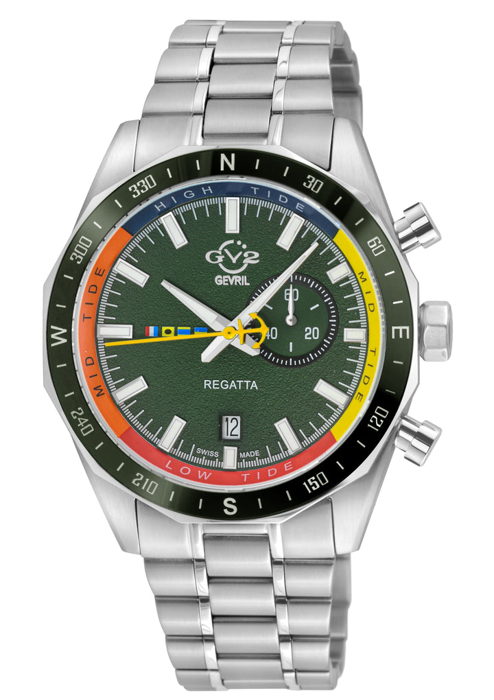 Regatta GV2 Swiss Quartz,Tide cycle indicator, Green dial, 316L Stainless Steel 
