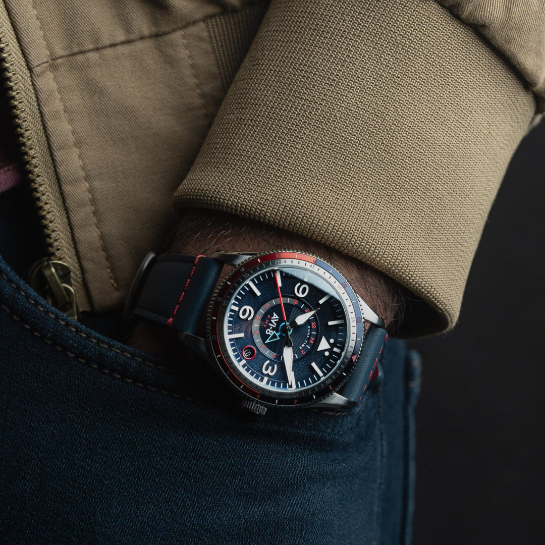 FLYBOY AIRMASTER GMT AUTOMATIC Blue / Leather | Blue Dial